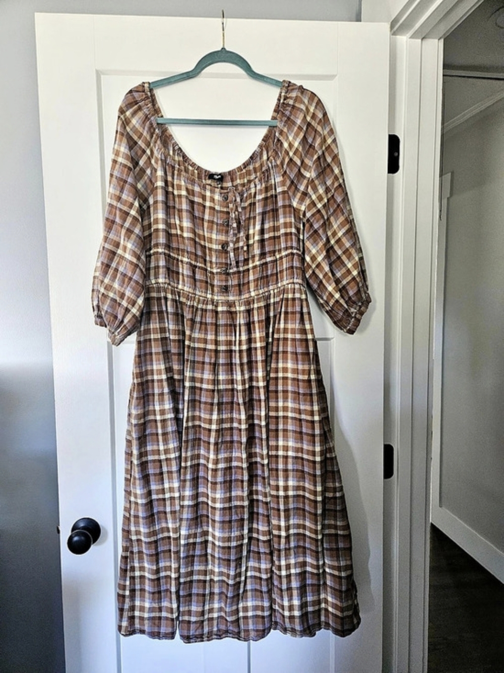 Madewell Midi Dress in Plaid Brown, Blue And purple